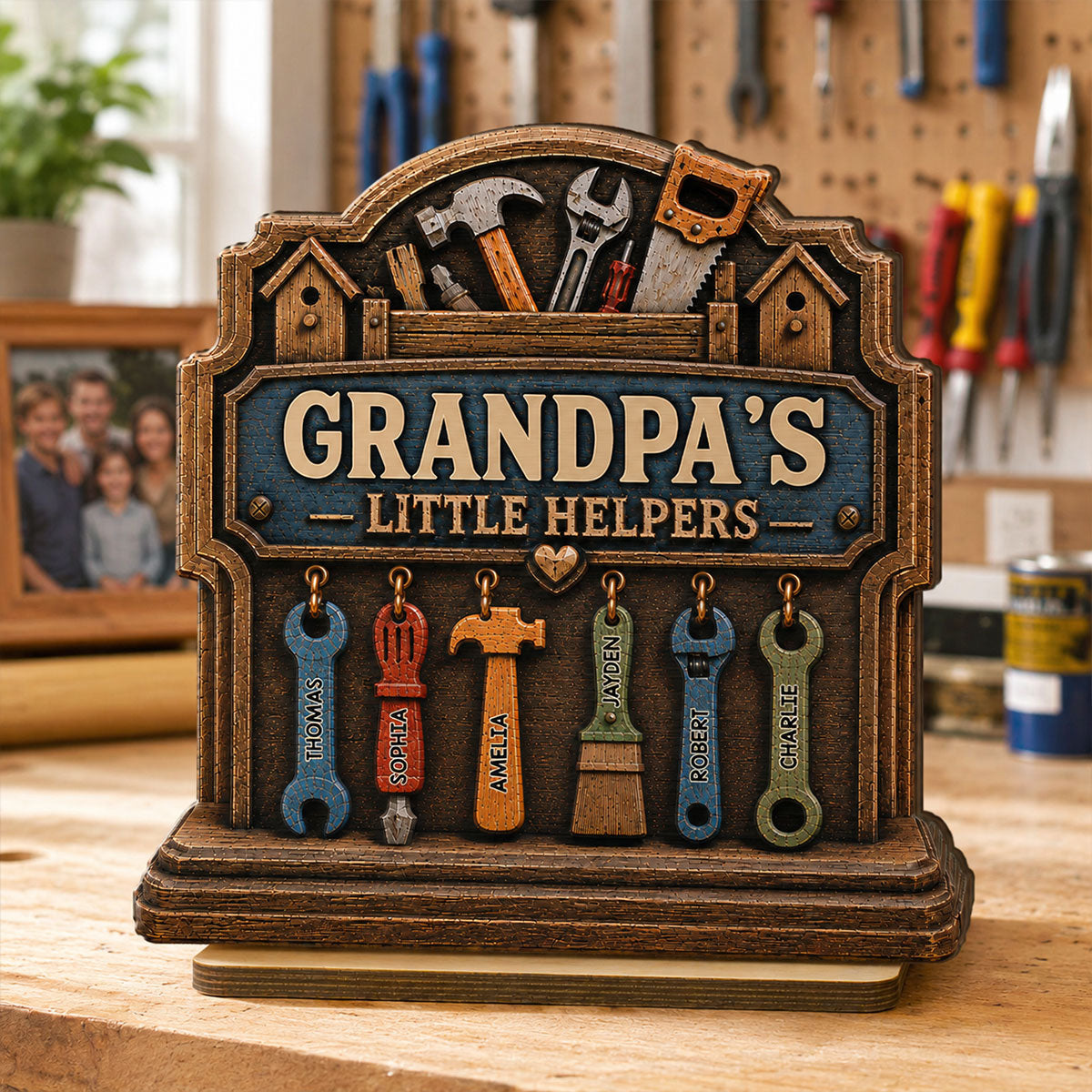 Grandpa's Little Helpers - Personalized 2-Layered Wooden Plaque - Gift For Dad, Husband, Grandpa