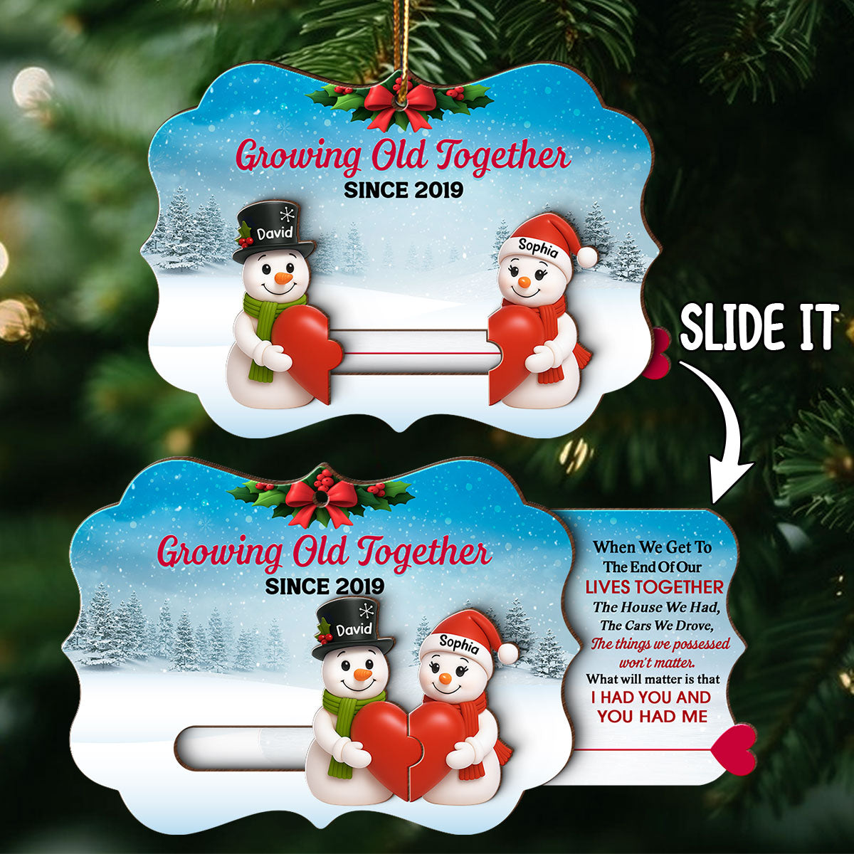 Snowman Couples - Personalized Slider Ornament - Christmas Gift For Him For Her