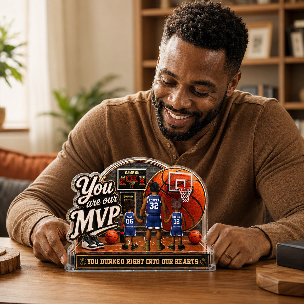 You Are Our MVP Standing Basketball Man & Kids 2D Flat - Personalized Acrylic Block Plaque - Gift For Basketball Dad