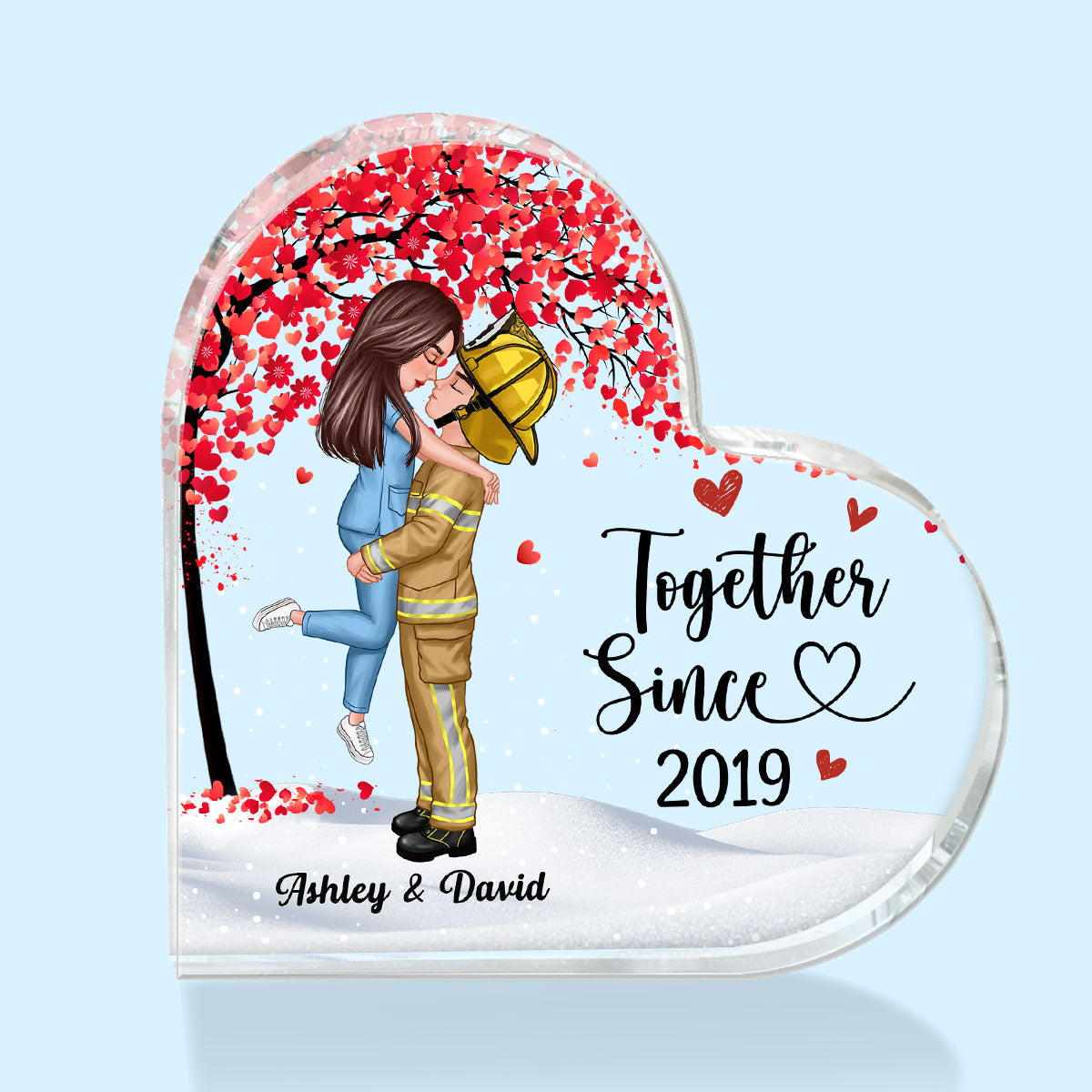 Couple Under Tree Valentine‘s Day Gifts by Occupation Gift For Her Gift For Him Firefighter, Nurse, Police Officer Personalized Heart Acrylic Block Plaque