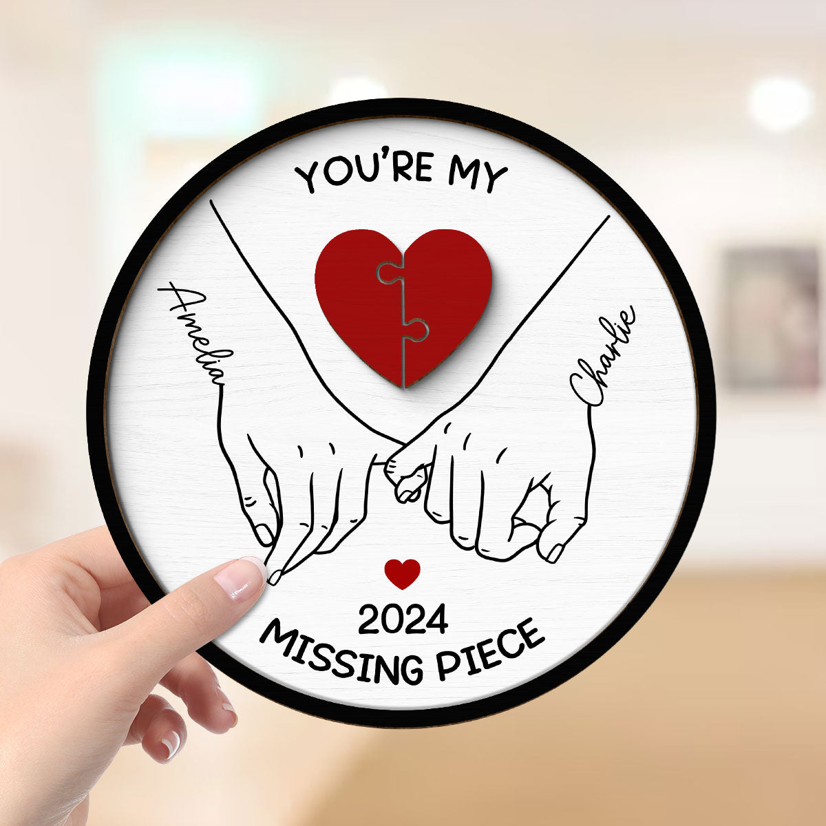 Personalized Couple Pinky Promise Hands 2-Layer Wooden Plaque, You're My Missing Piece, gift, Anniversary gift for Couples