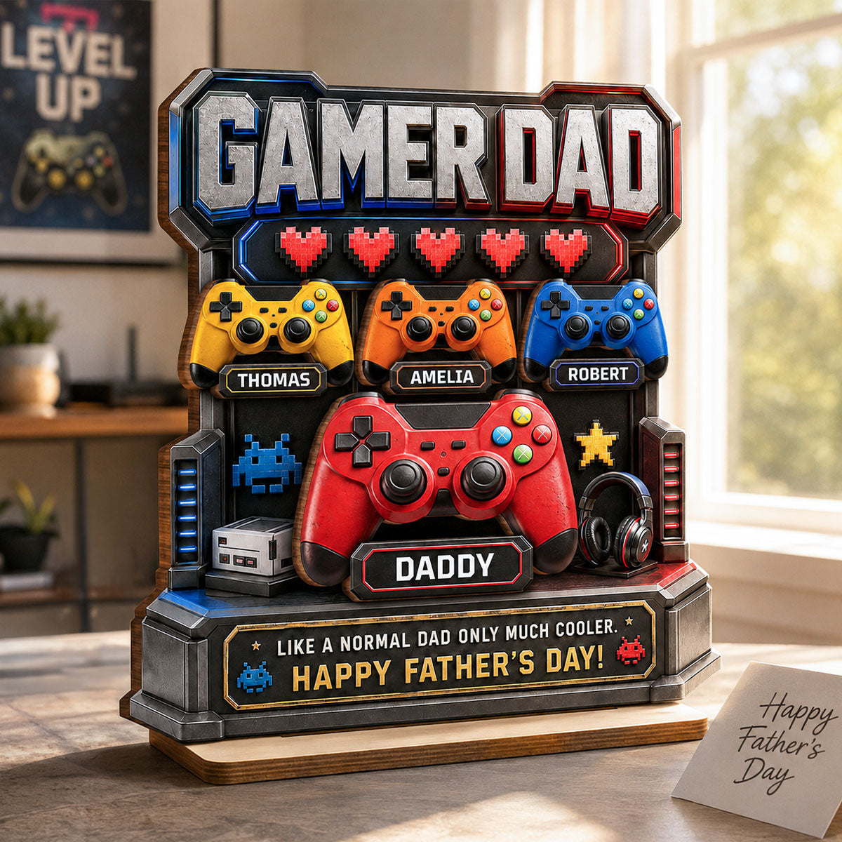 Gamer Dad Much Cooler - Personalized 2-Layered Wooden Plaque - Gift for Dad, Husband