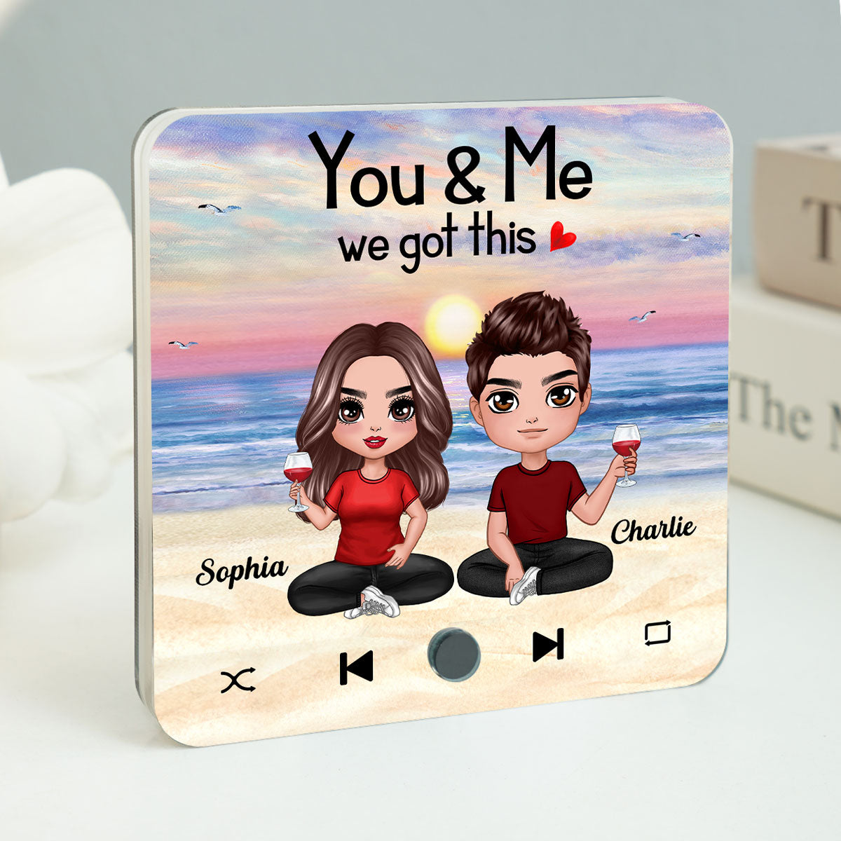 Doll Couple Sitting Together Since Favorite Song Personalized Music Fridge Magnet, Gift For Couple