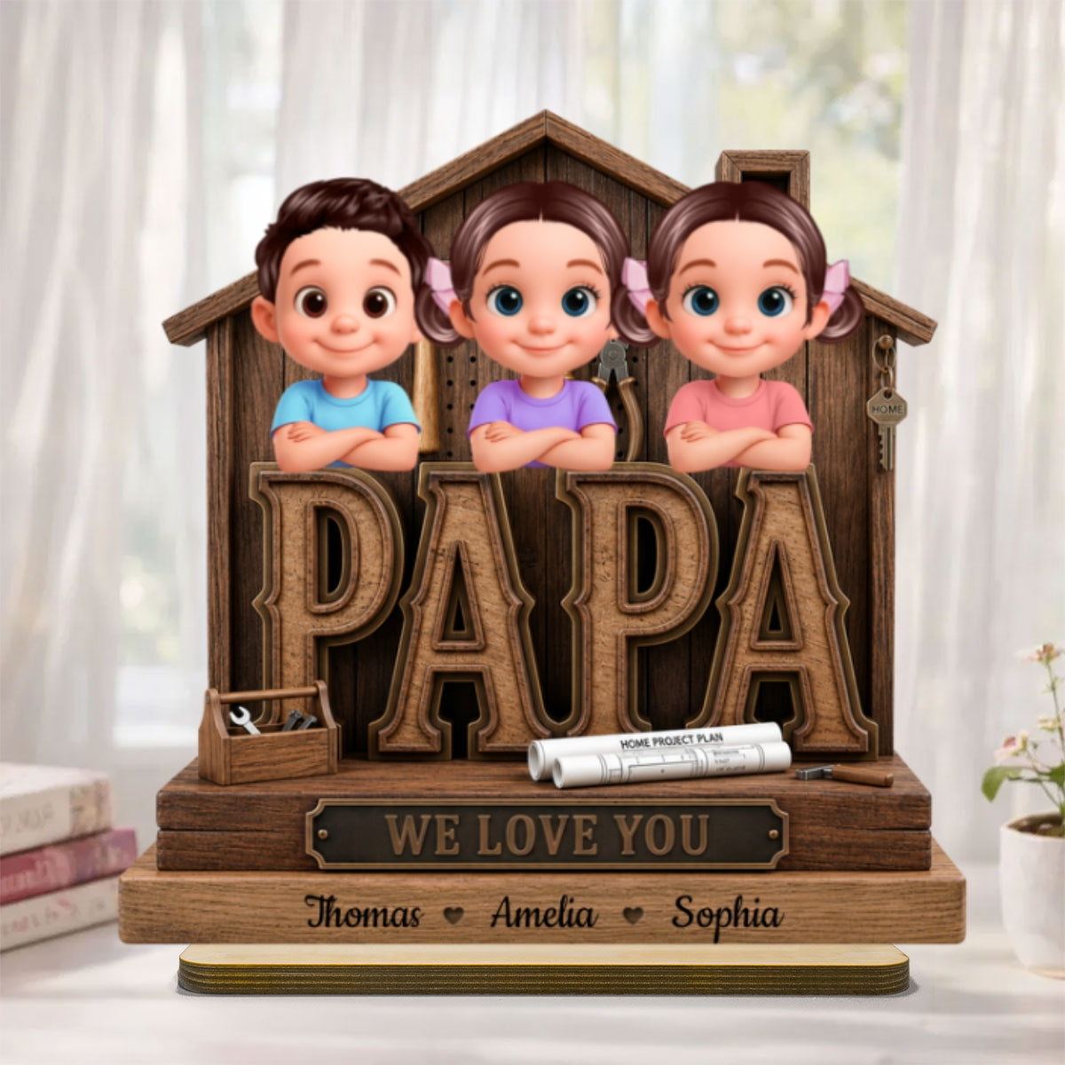 Papa Home Tools We Love You - Personalized 2-Layered Wooden Plaque - Gift for Grandpa, Dad