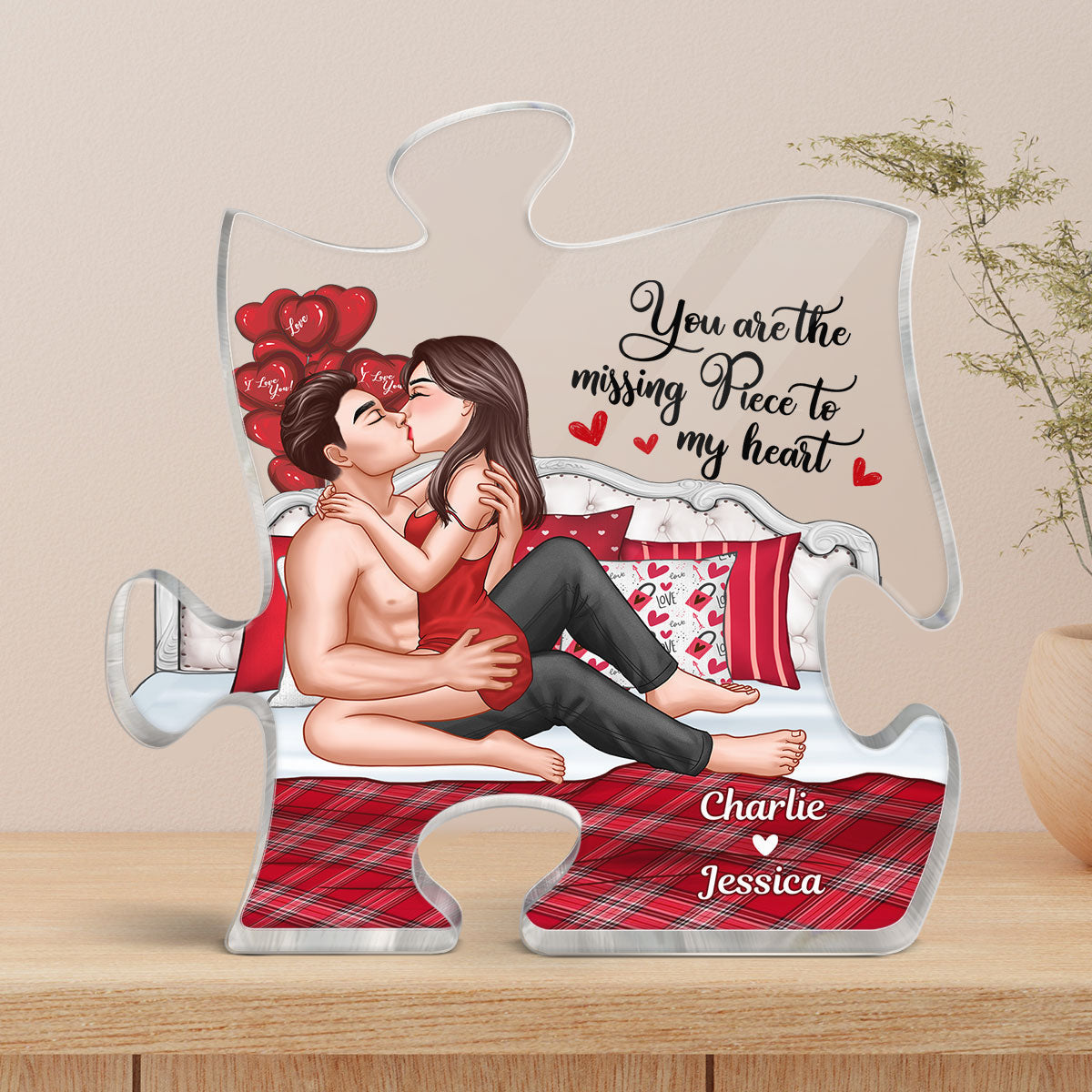 Couple Cuddling On Bed You‘re My Missing Piece Personalized Puzzle Plaque