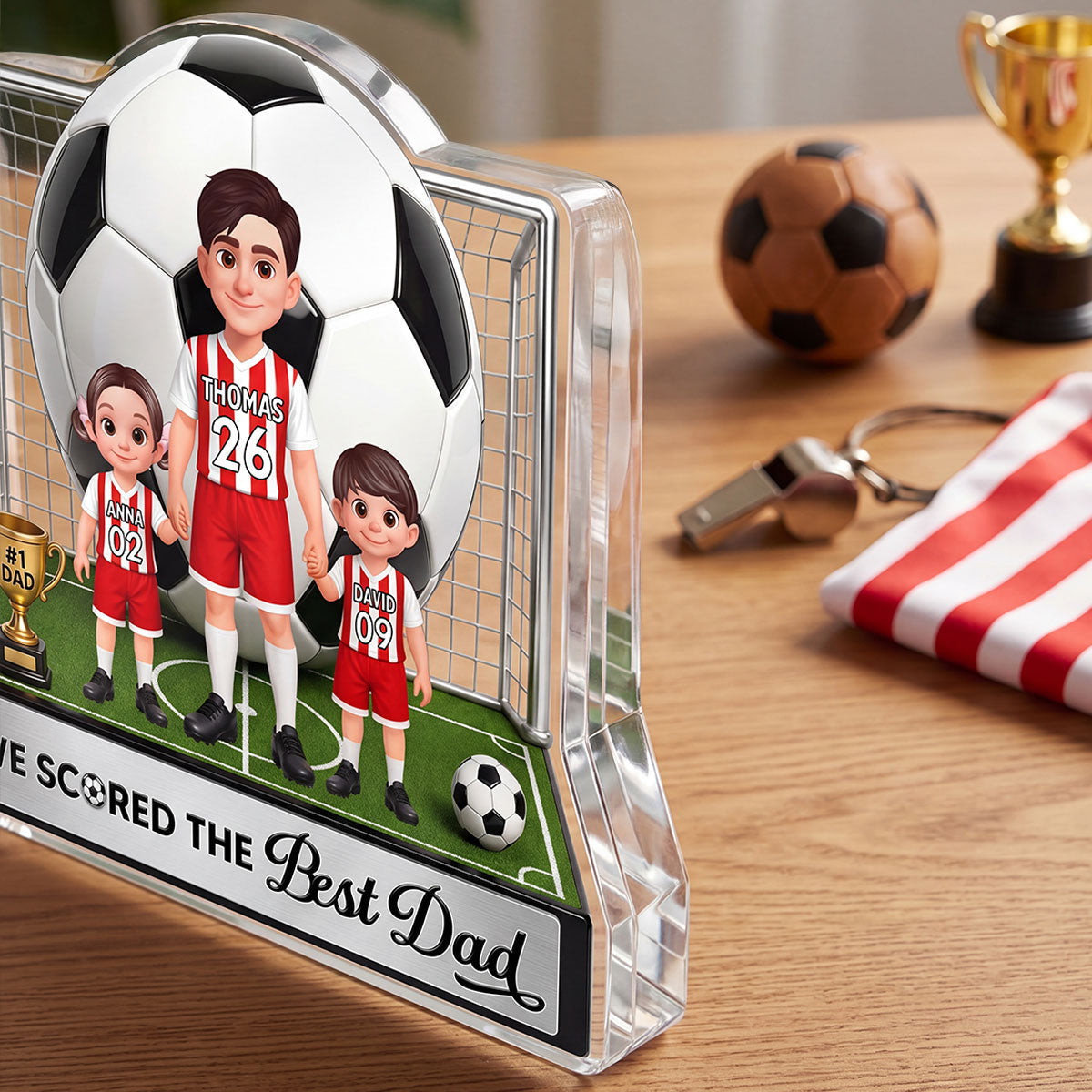 No 1 Soccer Dad And Kids We Scored The Best Dad 2D Flat Printed - Personalized Acrylic Block Plaque - Gift For Dad, Husband, Soccer Football Fans