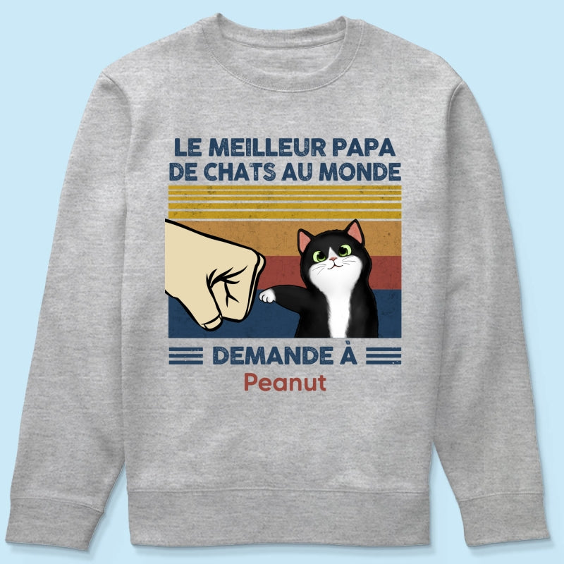 Cadeau parfait pour les papas de chats – T-shirt personnalis avec check de poing avec votre chat