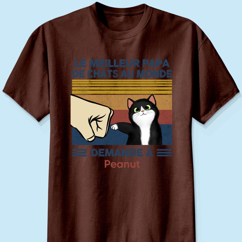 Cadeau parfait pour les papas de chats – T-shirt personnalis avec check de poing avec votre chat