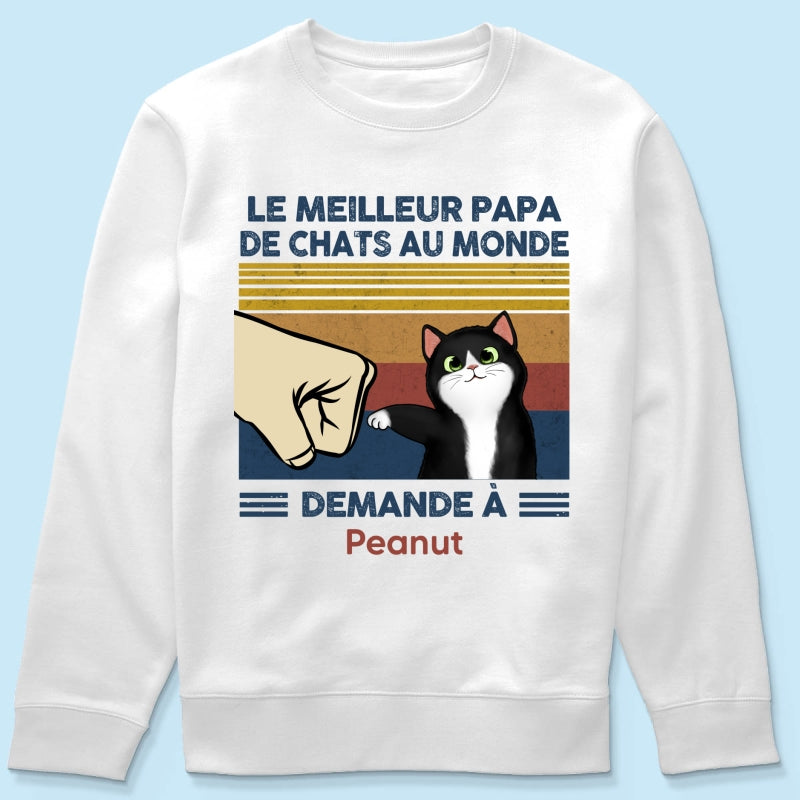 Cadeau parfait pour les papas de chats – T-shirt personnalis avec check de poing avec votre chat