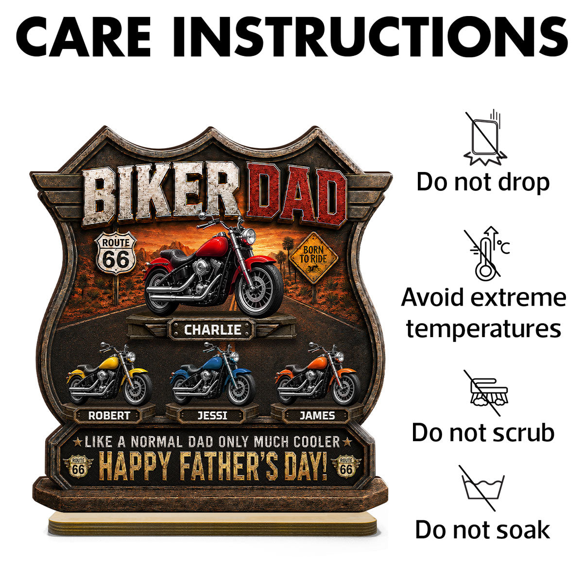 Biker Dad Cooler Dad - Personalized 2-Layered Wooden Plaque - Gift For Dad, Husband, Grandpa, Bikers