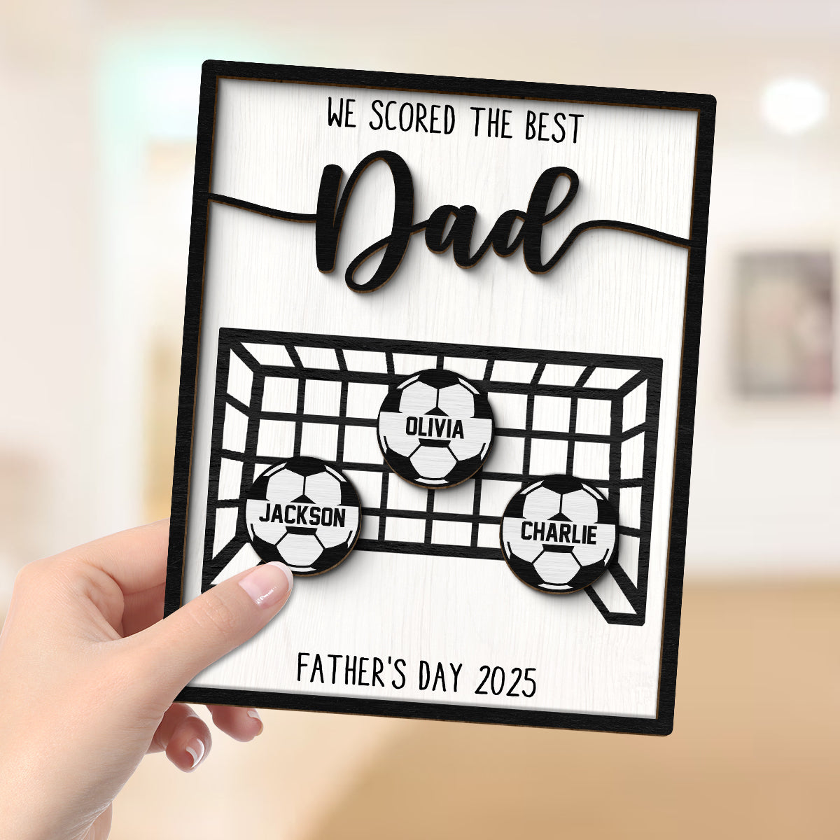 We Scored the Best Dad Personalized 2-Layered Wooden Plaque, Gift for Soccer Dad