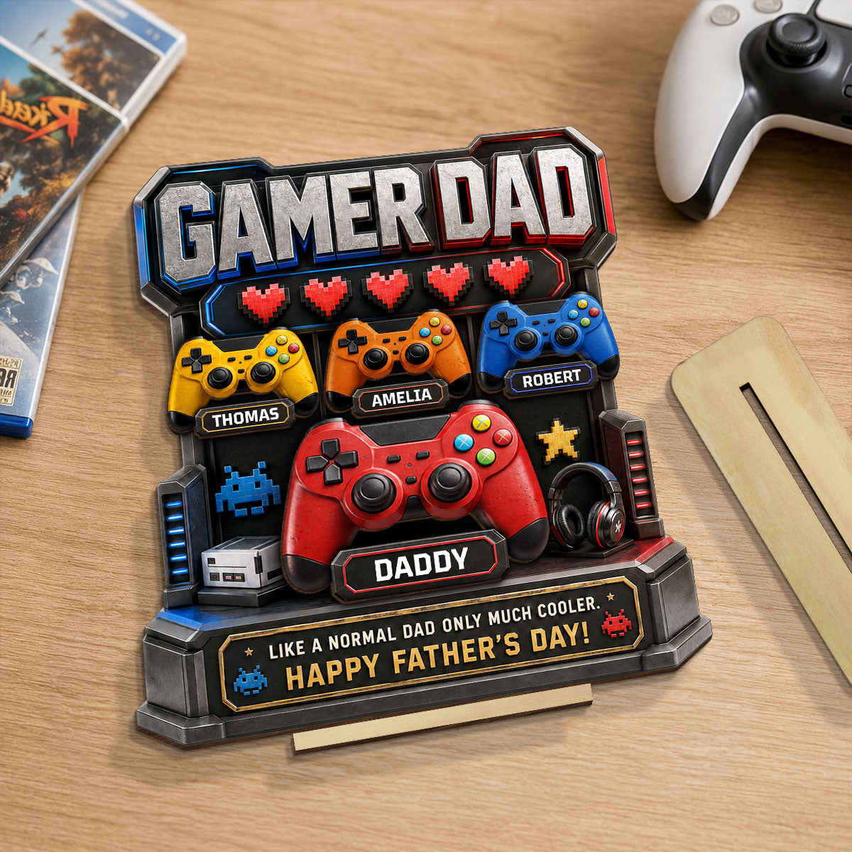 Gamer Dad Much Cooler - Personalized 2-Layered Wooden Plaque - Gift for Dad, Husband