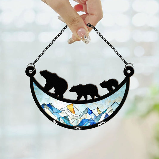 Father's Day Gifts, Family Bear - Personalized Window Hanging Suncatcher Ornament