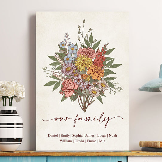 Father's Day Gifts, Family Boho Birth Flower Bouquet Flowers Gift For Mom, Grandma, Family - Personalized Poster