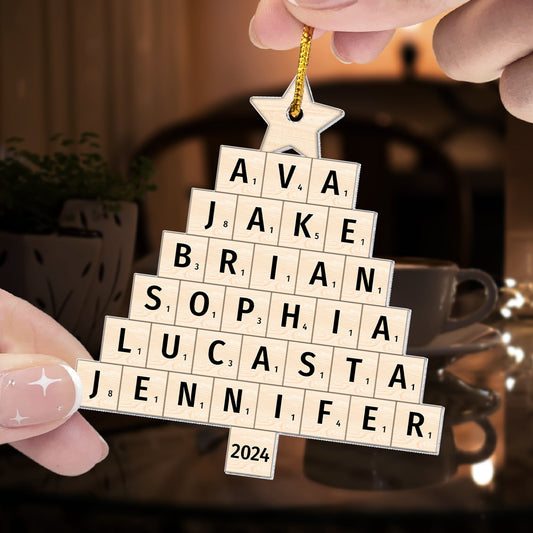 Christmas Family Name Tree Scrabble Style - Personalized Acrylic Ornament