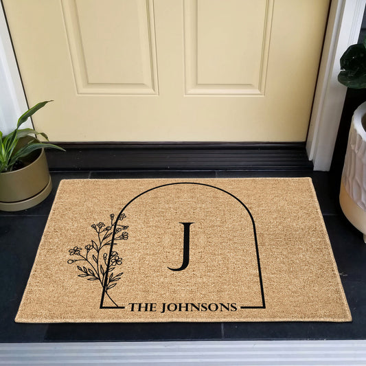 Family Name With Floral - Personalized Doormat