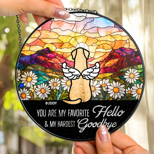 Favorite Hello Hardest Goodbye - Personalized Stained Glass Window Hanging Suncatcher