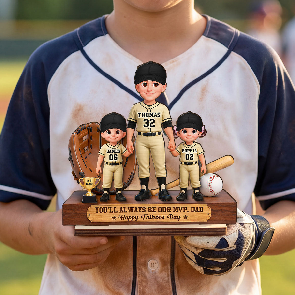 Baseball No.1 Dad We Caught The Best Dad - Personalized 2-Layered Wooden Plaque - Gift For Dad