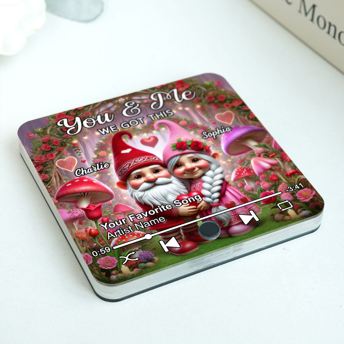 Gnome Couple Personalized Music Fridge Magnet, Heartfelt Gift For Couple, For Him, For Her, Boyfriend, Girlfriend, Husband, Wife