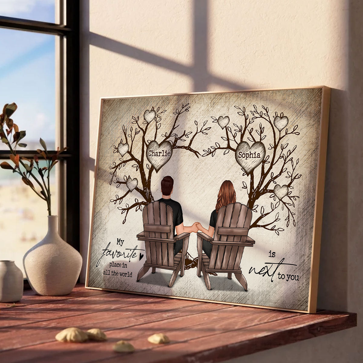 Couple Heart Tree Sitting Personalized Poster, Home Decoration, Anniversary Gift For Couple, Gift For Him, For Her