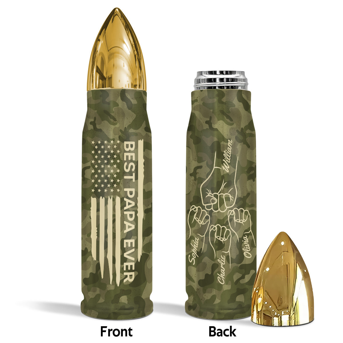 Best Dad Papa Grandpa Ever Fist Bump Outline Nation Flag Camouflage Pattern Gift For Husband Father Figures Personalized Bullet Tumbler