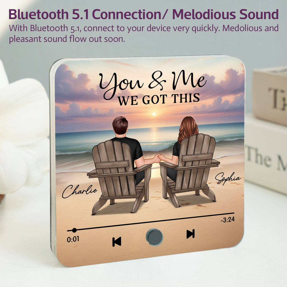 Couple Back View At Beach Favorite Song Personalized Bluetooth Music Fridge Magnet, Gift For Couple