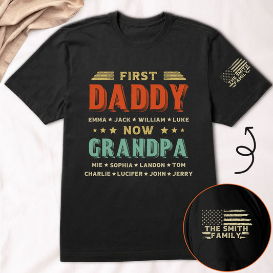 Father's Day Gifts, First Dad Now Grandpa Custom Title & Kids Names - Personalized Shirt