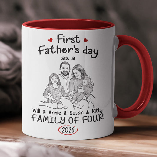 Father's Day Gifts, First Father's Day Gift Custom Photo Sketch Line Art - Personalized Mug