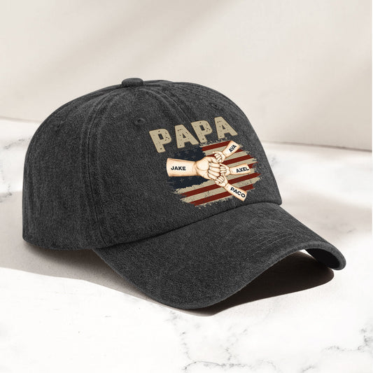 Father's Day Gifts, Fistbump Papa We Love You - Personalized Distressed Denim Cap