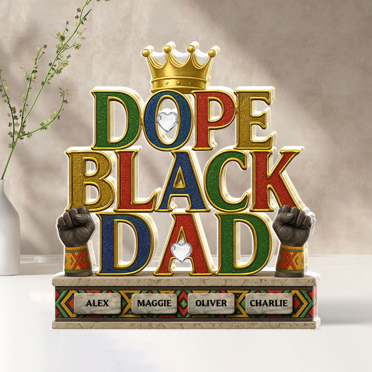 Dope Black Dad Kids Names Personalized Acrylic Block, Gift