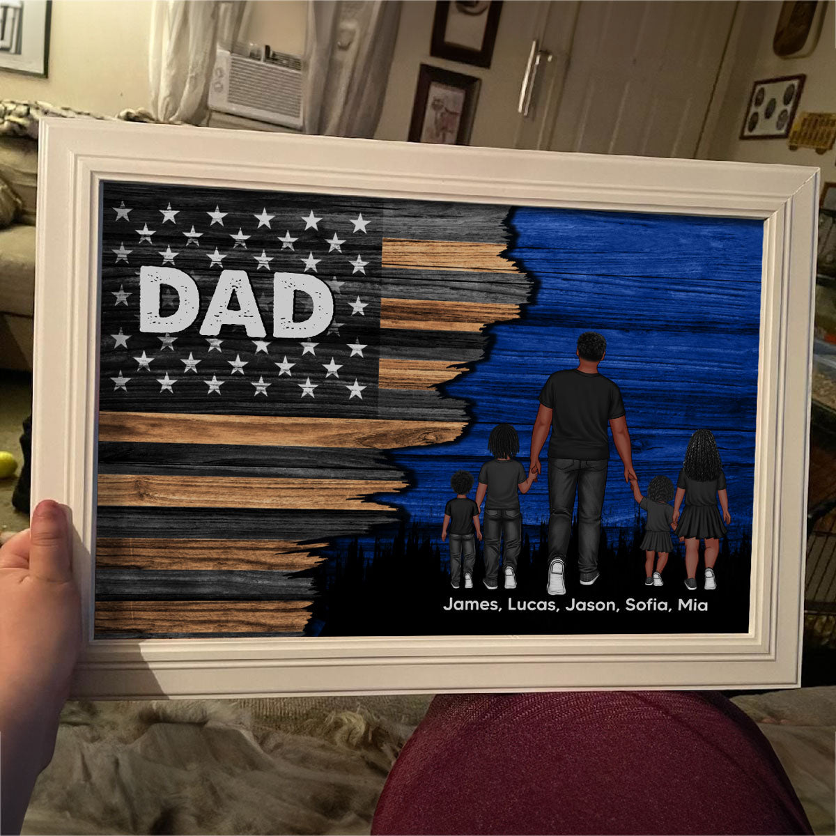 Dad Grandpa Papa Walking With Kids Half Nation Flag - Personalized Poster - Gift For Dad, Gift For Husband, Gift For Grandpa