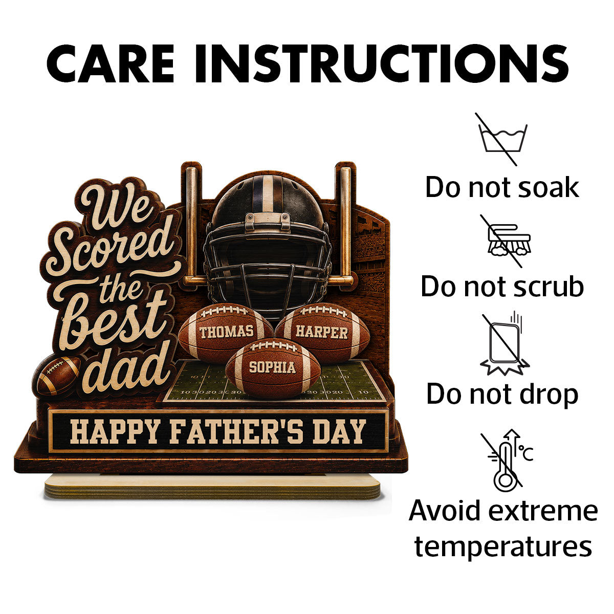 We Scored The Best American Football Dad Custom Name 2D Flat - Personalized 2-Layered Wooden Plaque - Gift For Football Dad
