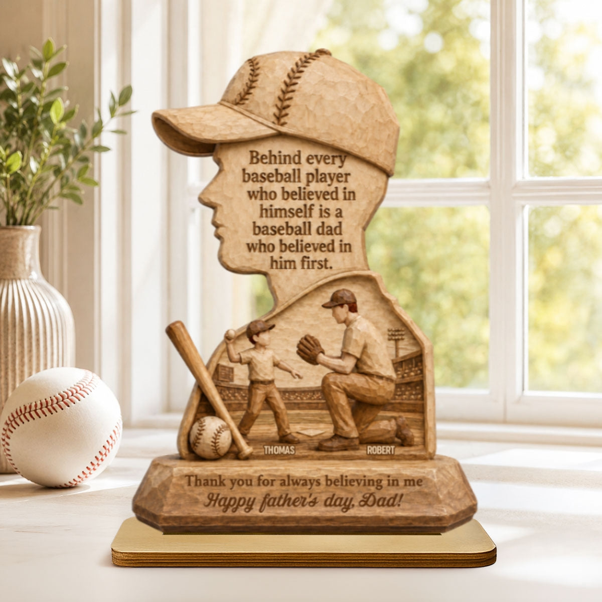 Behind Every Baseball Player is a Baseball Dad - Personalized 2-Layered Wooden Plaque - Gift for Dad, Husband