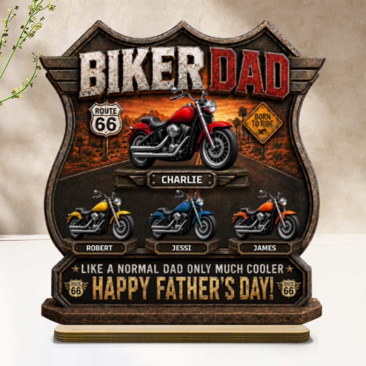 Biker Dad Cooler Dad - Personalized 2-Layered Wooden Plaque - Gift For Dad, Husband, Grandpa, Bikers