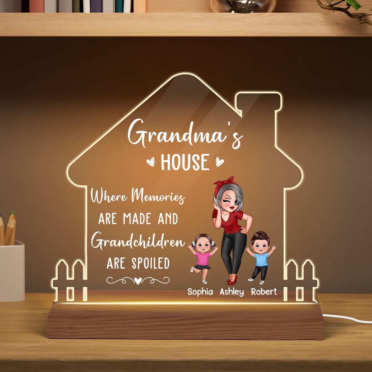 Grandma‘s Home Spoiled Kids Sassy Girl Happy Kids Personalized Custom Shape Acrylic Plaque LED Night Light