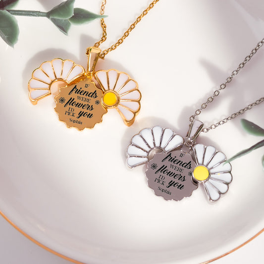 Friends Were Flowers I'd Pick You - Personalized Daisy Necklace With Hidden Message