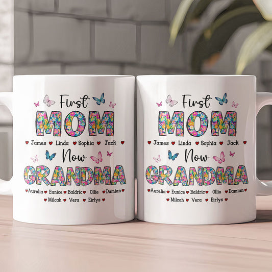First Mom Now Grandma Floral - Personalized Mug