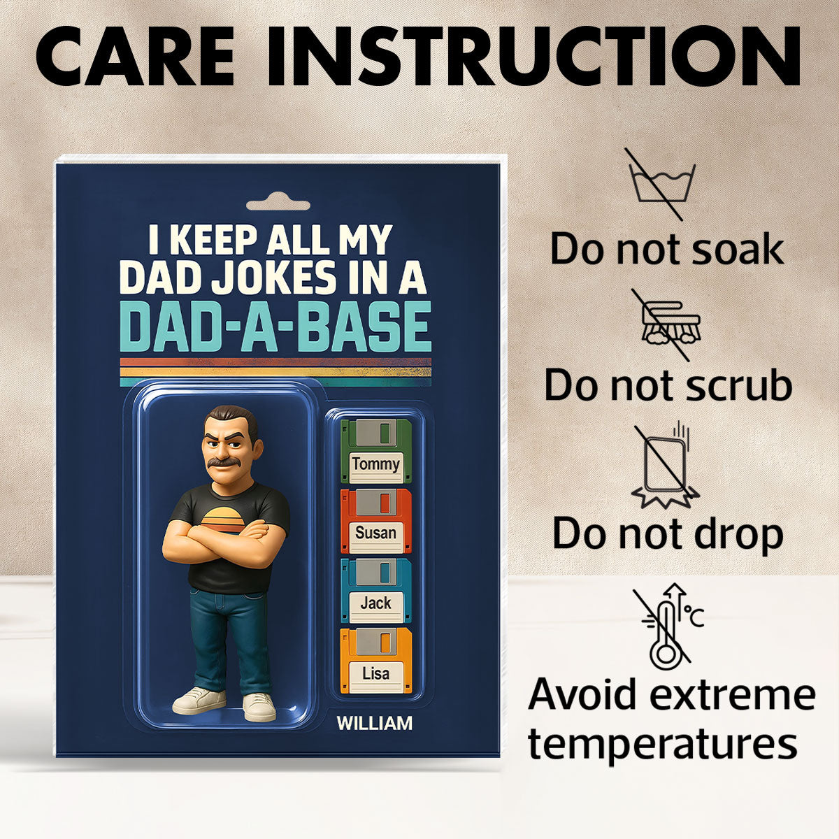 I Keep All My Dad Jokes in a Dad-a-base Custom Action Figure Personalized Acrylic Block Plaque, Funny Gift for Dad