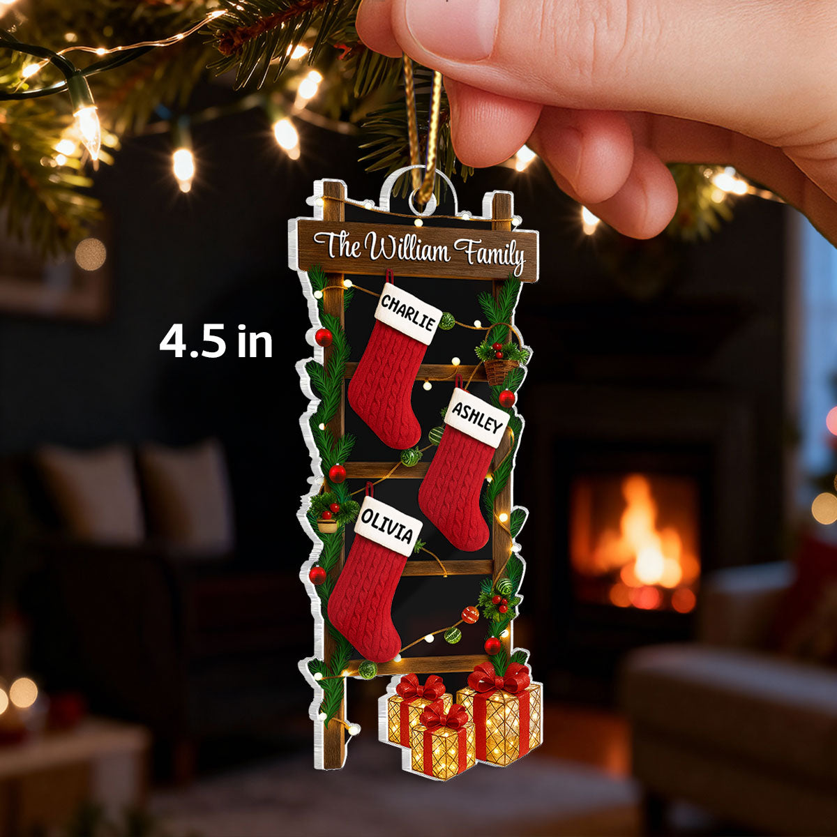 Family Names Ladder Stocking 3D Effect - Persnalized Acrylic Ornament - Christmas Gift
