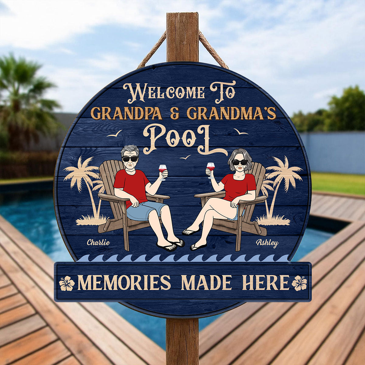 Summer Welcome To Grandpa Grandma Grandparents Pool Personalized Wood Sign
