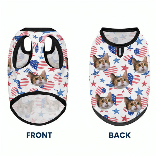 Funny Face Patriotic Star - Personalized Photo Cat Shirt