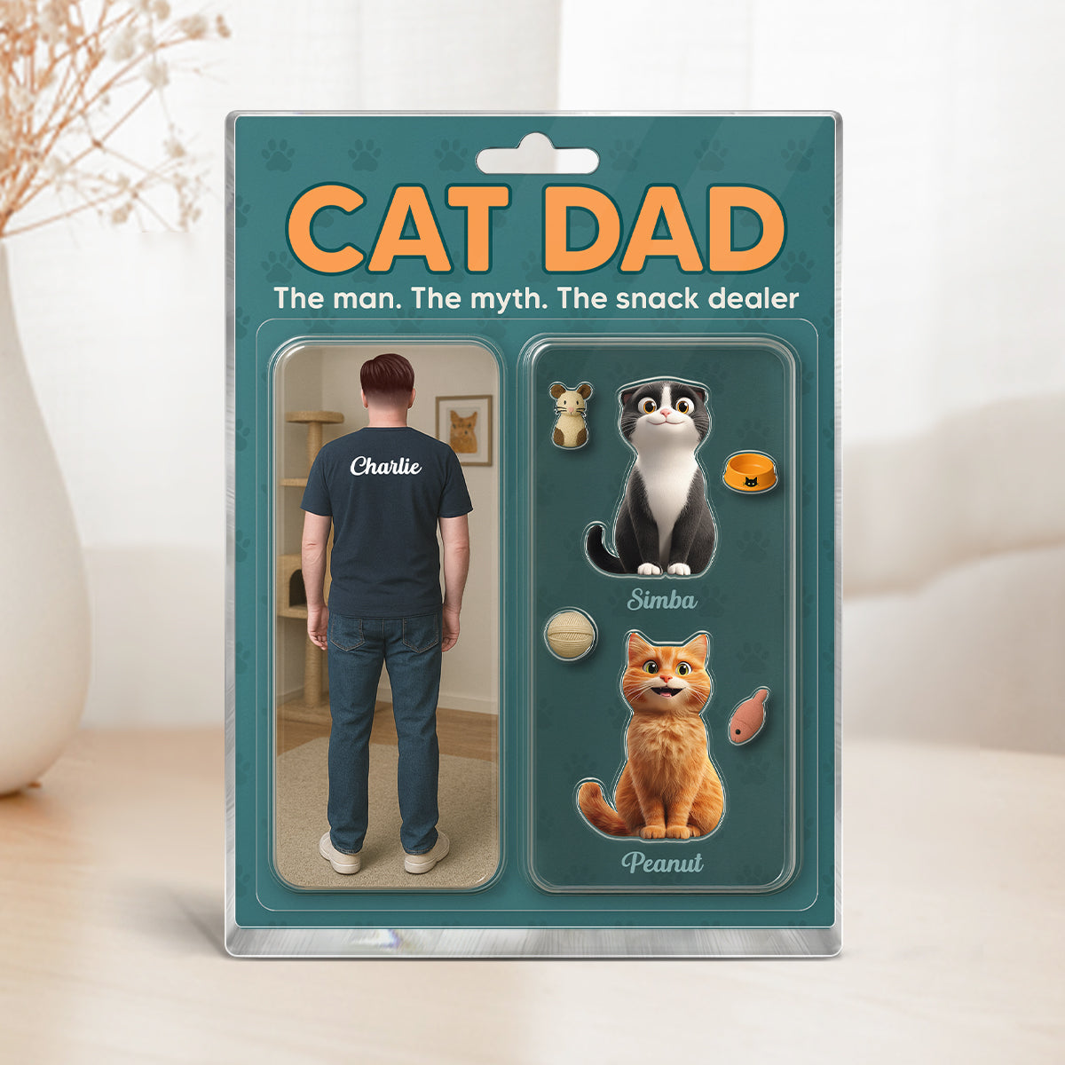 Cat Dad Realistic Figures Style Personalized Acrylic Block Plaque, Gift for Cat Lover