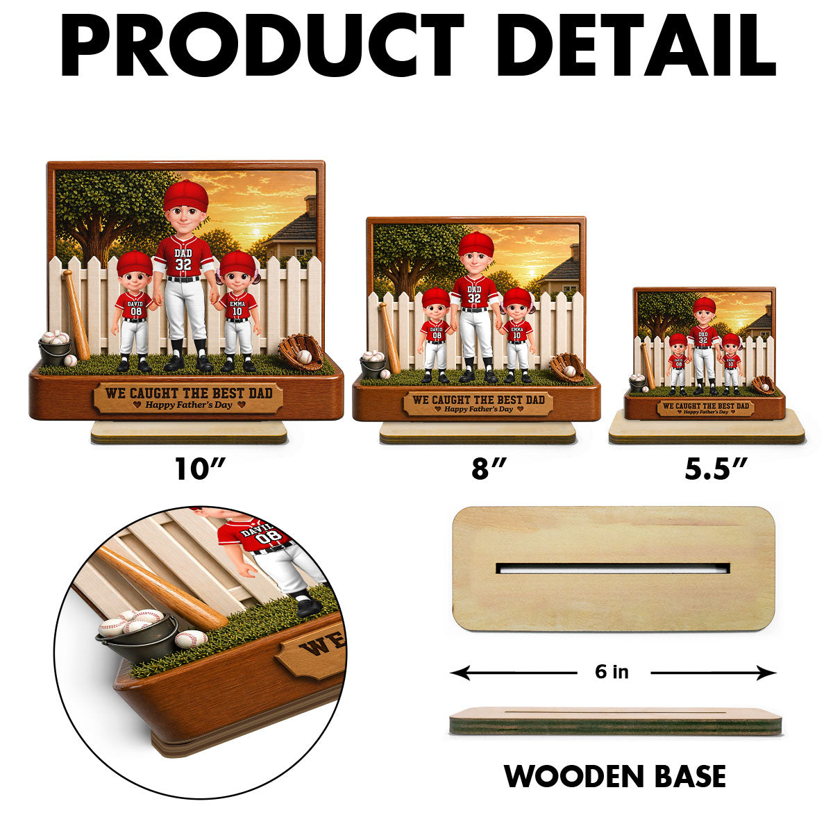 Baseball Dad And Kids Backyard We Caught The Best Dad - Personalized 2-Layered Wooden Plaque - Gift For Dad