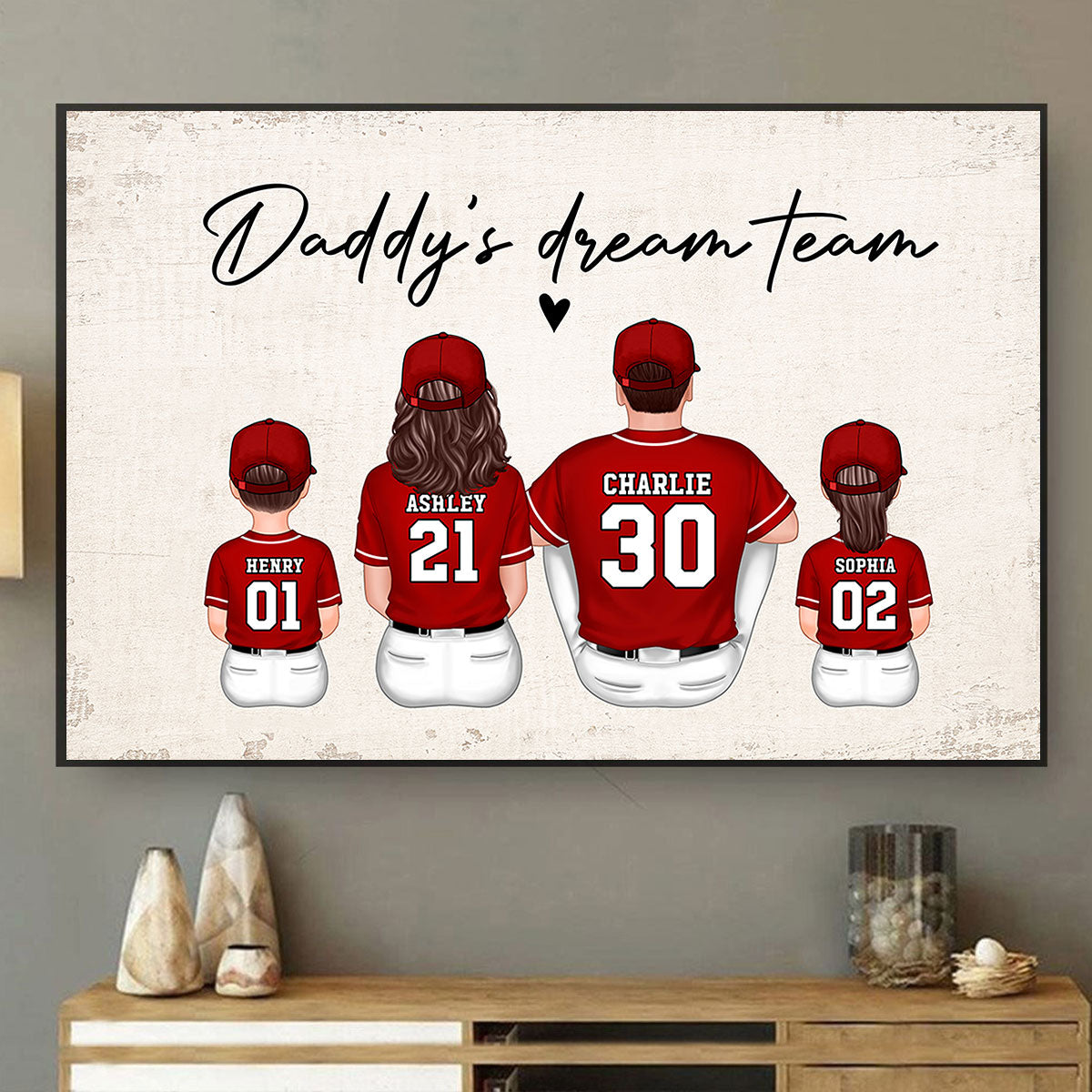 Baseball Family Sitting Personalized Poster Custom Gift for Dad, Husband or Family Room Decor