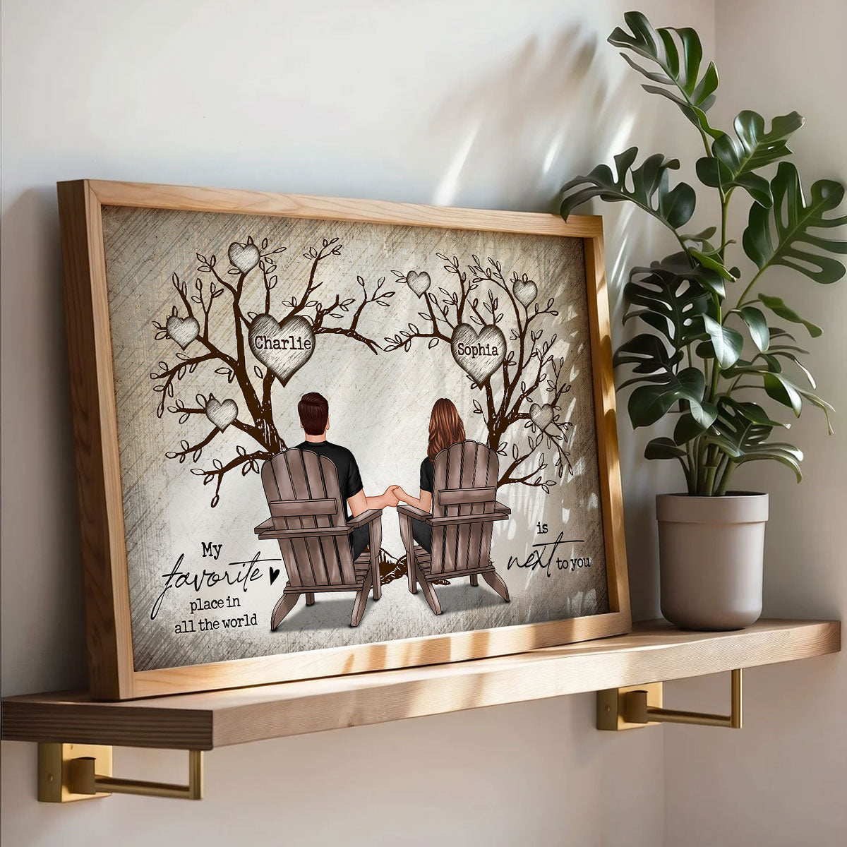 Couple Heart Tree Sitting Personalized Poster, Home Decoration, Anniversary Gift For Couple, Gift For Him, For Her