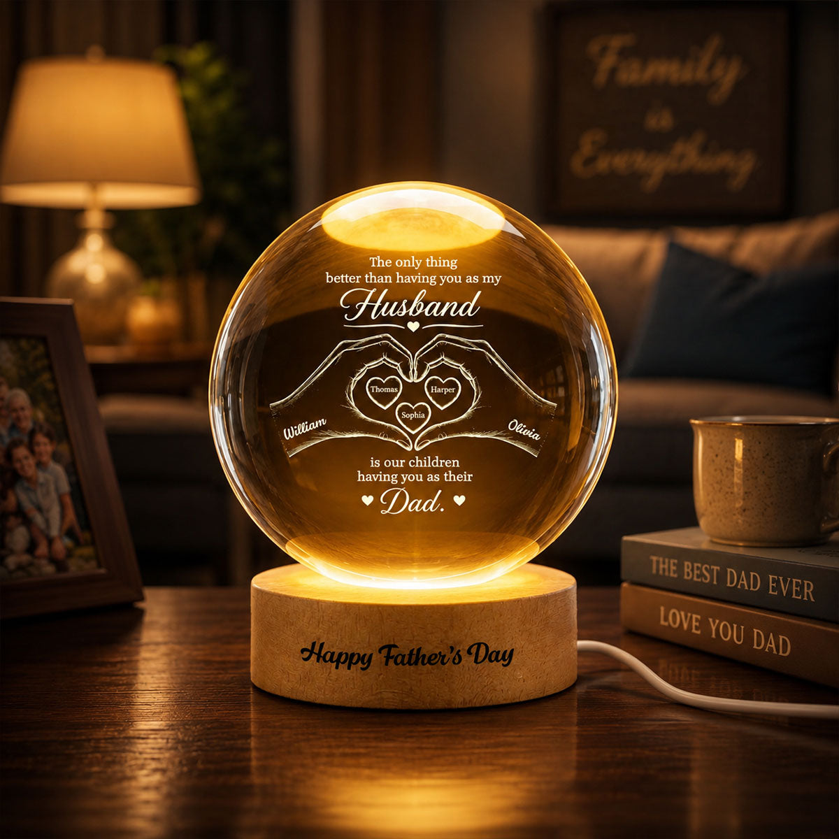 The Only Thing Having You As My Husband Hearts in Hands - Personalized Crystal Ball LED Night Light - Gift For Husband