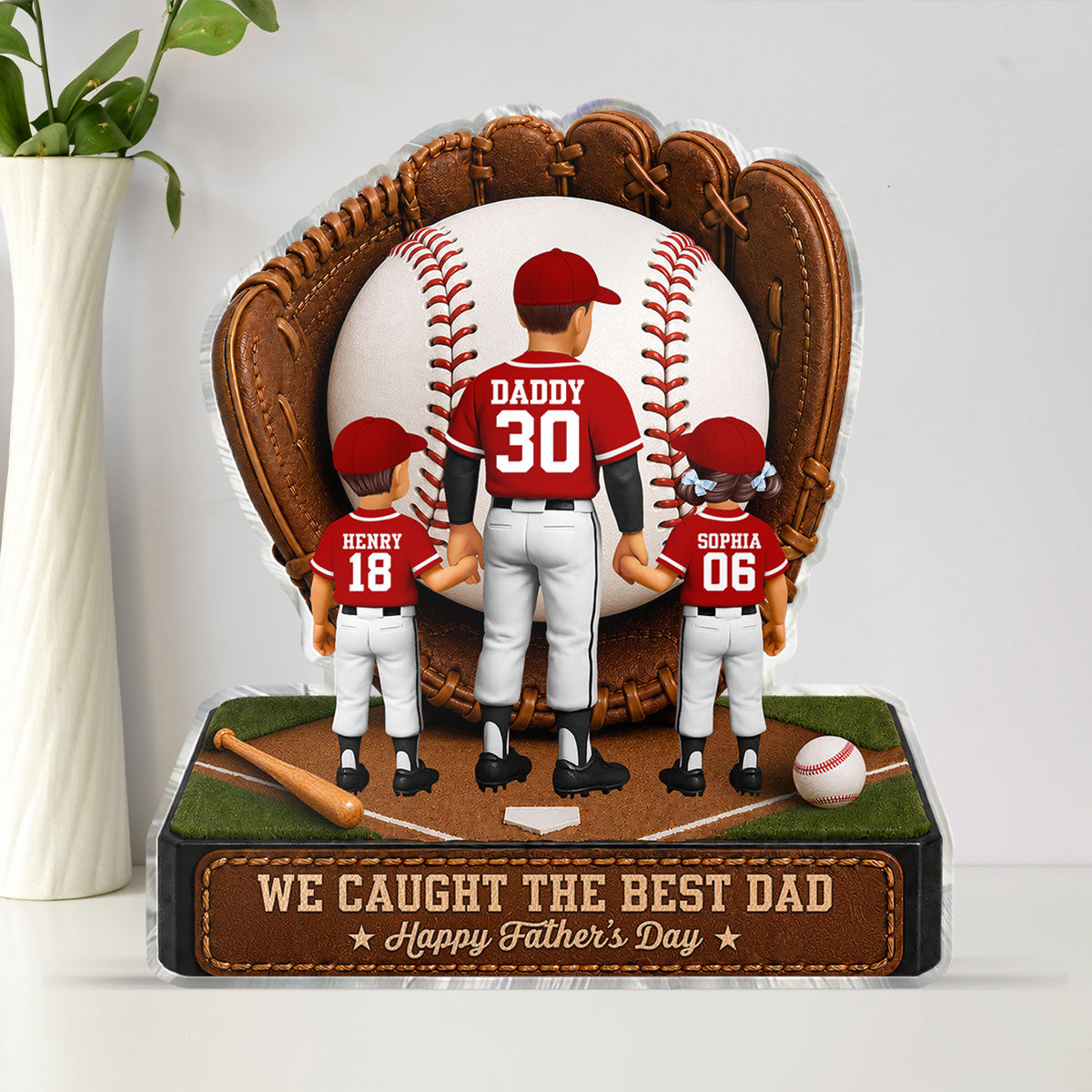 Baseball Dad Legend We Caught The Best Dad - Personalized Acrylic Block Plaque - Gift For Dad