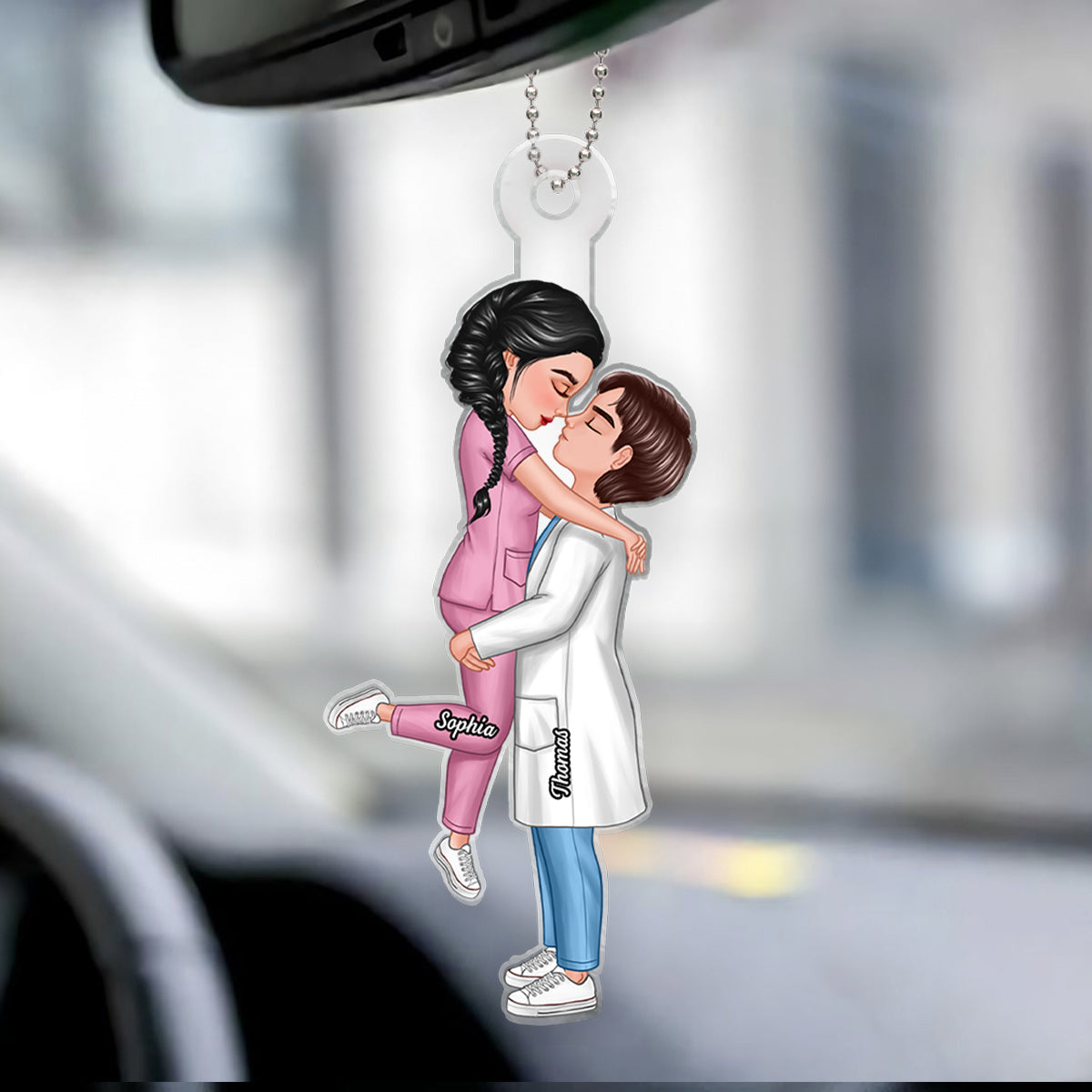 Hero Couple Hugging Kissing Personalized Acrylic Car Hanger Ornament, Anniversary Gift For Him, For Her, For The Couple