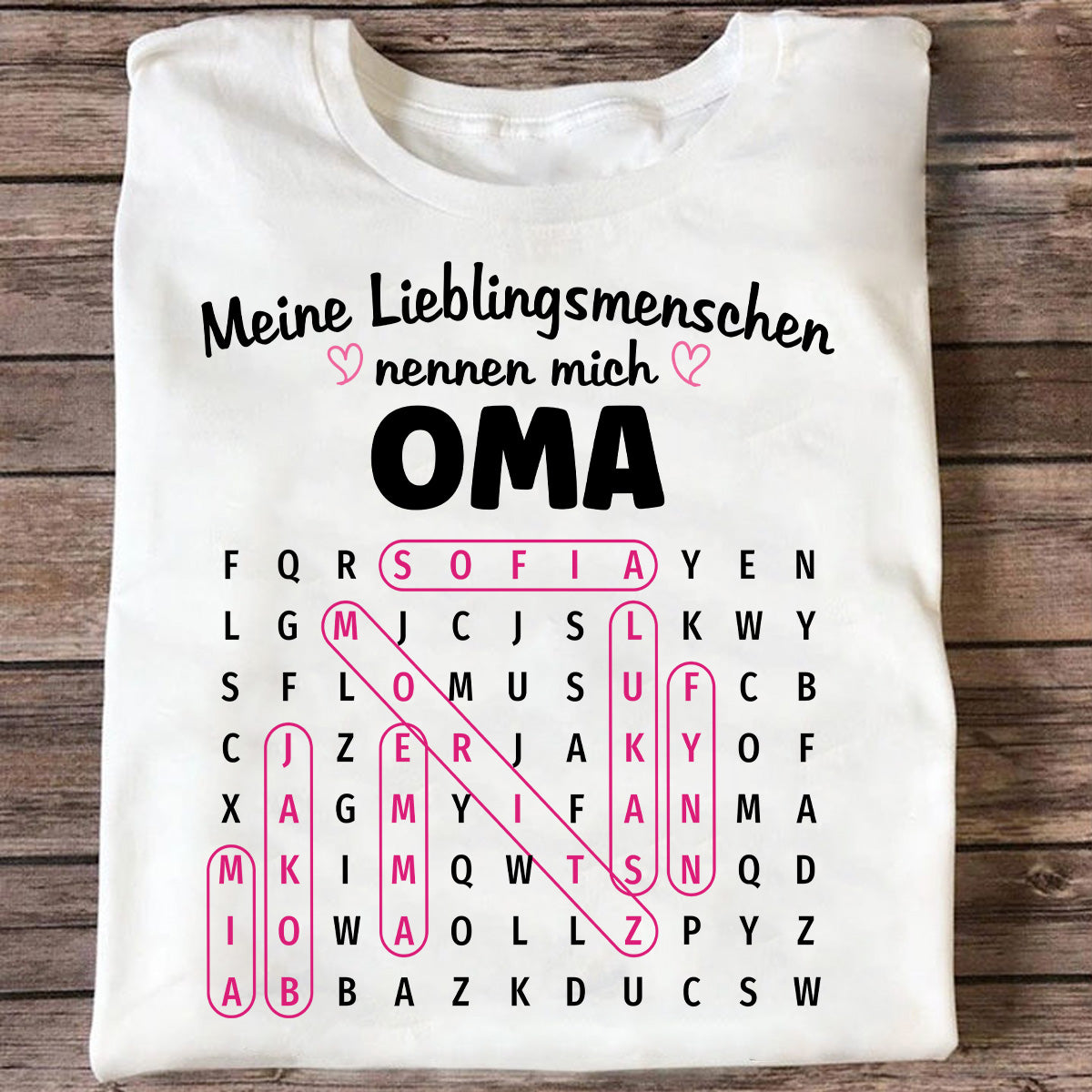 Meine Lieblingsmenschen nennen mich Oma Wortsuchrtsel – Personalisiertes Shirt – Geschenk fr Oma