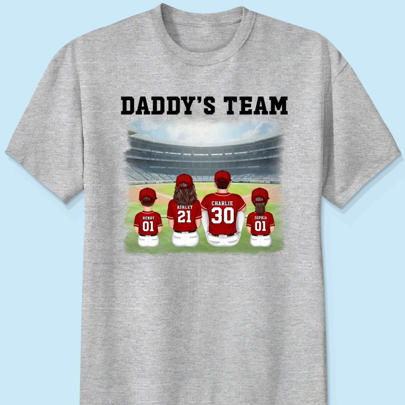 Daddy's Team Baseball Family Sitting Personalized Shirt, Father's Day Gift For Dad, Grandpa, Husband